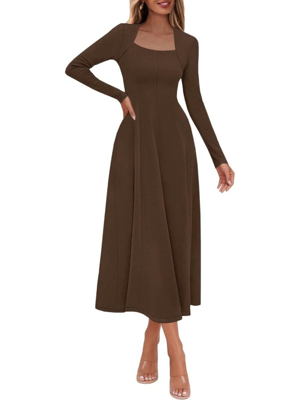 Elegant Long Sleeve Midi Dress for Women | Fall Wedding Guest Outfit